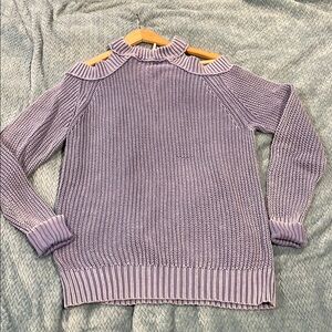 Free People Purple Off-the-Shoulder Ribbed Sweater
